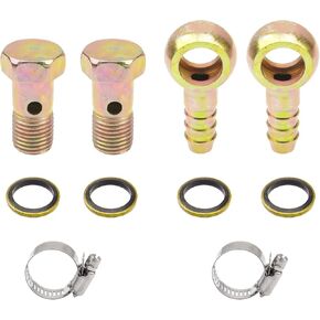 2 Sets M14 Banjo Hose Barb Bolt Fittings Banjo Bolt Screw Crush Washer Kit with Hose Clamp for Car Motorcycle