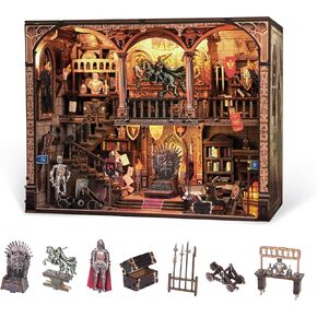 Book Nook Kit - 3D Wooden Puzzle with Type-C LED Light | Miniature Tiny House for Adults & Teens | Perfect Craft Gift & Stylish Bookshelf Décor(Knight of Glory)