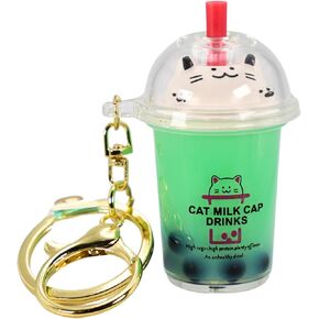 SPEEDYUNI Charming Boba Cat Milk Tea Keychain Keyring Cat Milk Cap Drink Series Floating Boba Acrylic Bag Decoration Gifts