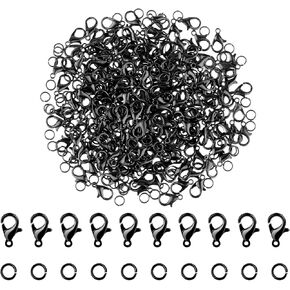 200 Pcs Lobster Claw Clasps with 200 Pcs Black Jump Rings Set Jewelry Clasps Bracelet Clasp Necklace Fasteners Hook Lobster Clasps for Jewelry Making DIY Crafts Bracelet Findings