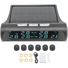 RV Tire Pressure Monitoring System, USB and Solar Power TPMS LCD Display 6 Sensor Tire Pressure Monitor, IP68 Waterproof Monitor for RV Trailer Van SUV Motorcycle