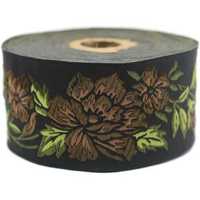 11 Yard Spool 1.96" Wide Brown and Green Floral Jacquard Ribbon Medieval Trim Woven Retro Fabric Home Decoration 50096 V7