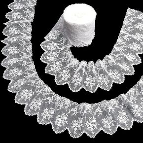 FINGERINSPIRE 7.5 Yards Embroidery Lace Trim 4.3inch Wide White Lace Trim Ribbon Flower Pattern Lace Embroidery Sewing Trimming for Decorative Bridal Wedding Lace DIY Making Sewing Accessory
