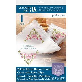 Leisure Arts Bread & Basket Cloth 15.7"x15.7" Pink, Stamp Embroidery Cloth, Bread Cloth, Tea Towels for Bread, Bread Towel, Bread Cloth Cover, Pastry Cloth