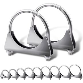 Tanstic 2Pcs U-Bolt Exhaust Clamps, 3 In Stainless Steel Muffler U-Bolt Clamps with Saddle Flange