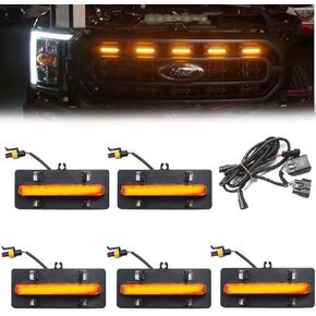 5 PCS LED Grille Light Fit for F-ord F150 2021 2022 2023 XL/XLT/XLT Sport, Original Grille Amber Accent Lights, Grill Decor Running Lights Accessories Set - Amber Light
