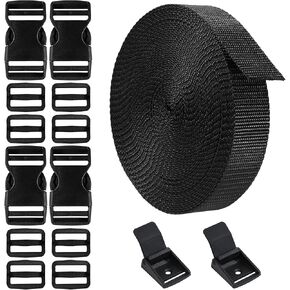 Straps and Buckles 1" Set 5.5 Yard Nylon Webbing 1 Inch Adjustable Strap + 4 PCS Quick Release Plastic Buckles Clips + 8 PCS Tri-Glide Sliders + 2 PCS Cam Buckles