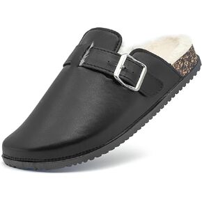 Waterproof Fur Lined Clogs for Women, PU Leather Winter Warm Fuzzy Cork Footbed Mules Slip On Patato Shoes for Indoor Outdoor