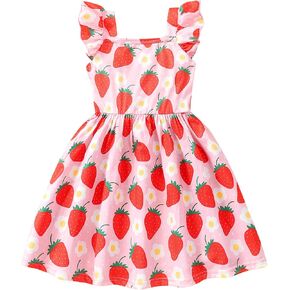 Popshion Girls Dresses Flutter Sleeve Swing Sundress Toddler Summer Clothes Kid Birthday Party Sleeveless Dress 1-8 Years Old in Saudi Arabia