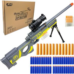 AGM MASTECH AWM Shell-Throwing Blaster Set, 40 Official Foam Darts, 4-Dart Cartridge, 2 Magazines, Fun Playset for Boys, Kids, and Adults (White)