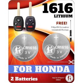 Key Fob Battery for Honda CR1616 OEM (2 Pack) Replacement for Accord Civic Pilot Odyssey CR-V CRZ Element Fit Insight Ridgeline TSX (OUCG8D380HA, KR55WK49308) Check Fitment Guide