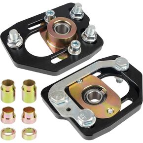 2 Pcs Caster Camber Plates Compatible with Ford Mustang 1990 1991 1992 1993 Front Adjustable +/-3.0 Camber +/-2.0 Caster Plates Aluminum Alloy (Black)