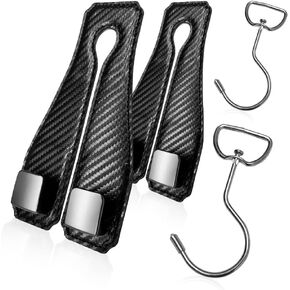 Car Headrest Hooks for Handbags Bags Wallets Seat Back Organizer Carbon Fiber Textured Finish PU Leather Double Hook Wide Mouth Metal Holder Universal Hanger for Purse Coat Umbrella Groceries Black