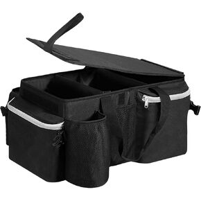 Car Seat Organizer with Lid, Premium Car Organizer Front Seat Back Seat Car Toy Bin for Kids, Passenger Seat Car Caddy with Cup Holder, Multiple Pockets for Snack/Documents, Road Trip Essentials