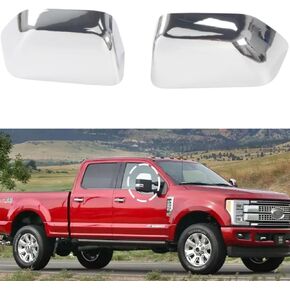 أغطية مرآة نصف جانبية مطلية بالكروم تناسب 2017-2023 Ford F-250/F-350/F-450/F-550 قبعات مرآة كروم لشاحنة فورد فائقة التحمل (قطعتان من غطاء مرآة بديل)
