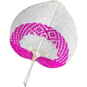 2PCS Summer Natural Bamboo Raffia Hand Weaving Fan Handmad Palm Leaf Woven Fans Handmade Rustic Woven Folding Design for Summer Cooling Farmhouse Wall Decor Wedding Party Favors,C