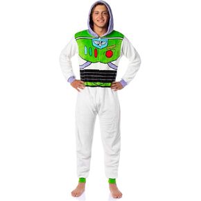 Disney Toy Story Adult Buzz Lightyear Hooded One Piece Costume Fleece Pajama Union Suit For Men and Women