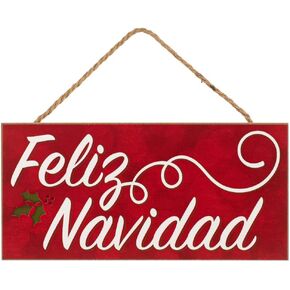 Losea Feliz Navidad Front Door Decor Hanging Sign 5x10 Rustic Hanging Wood Porch Decorations