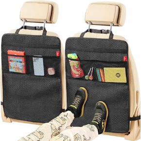 Helteko Back Seat Protector for Car, 2 Pack Premium Kick Mats for Kids, Extra Large Car Seat Cover for Backseat with Mesh Pockets, Waterproof Material, Dirt & Mud Protection, Car Travel Accessories