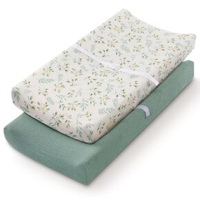 Muslin Changing Pad Cover, Ultra Soft Cotton Diaper Changing Table Covers for Baby Girls Boys, Boho Changing Pad Sheets Neutral, Comfy and Breathable, 2 Pack (Retro Yellow & Beige)