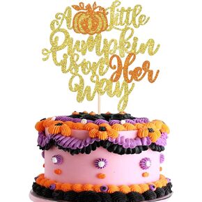 Rsstarxi 1 Pack A Little Pumpkin is on Her Way Cake Topper, Baby Feet Gender Reveal Decorations Cake Pick for Fall Pumpkin Baby Shower Kids Birthday Party Cake Decorations Orange