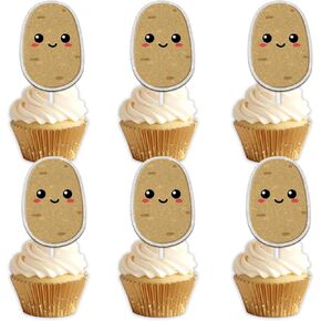 18pcs Glitter Cute Potato Dessert Cupcake Topper Funny Vegetable Theme Decor Supplies Baby Shower Boys Girls Happy Birthday Decorations