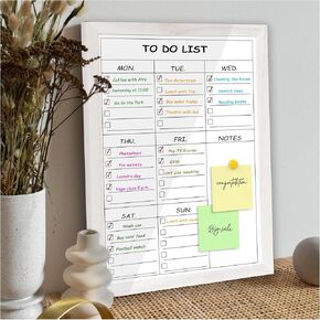 White Board Weekly Calendar Dry Erase Planner for Wall-10.6"X14.5",White Solid Wood Frame,Minimal/Modern Design, Magnetic Whiteboard for School, Home, Office-2737-WH