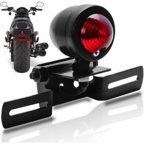 KATUR 1Pcs Red 12V Motorcycle Tail Light Brake Stop Running Light with License Plate Holder Black Compatible with Harley Bobber Chopper Cruiser Dyna Glide Sportster