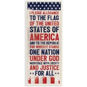 Stupell Industries Pledge of Allegiance Red White and Blue Flag Banner Canvas Wall Art, 10 x 24, Multi-Color