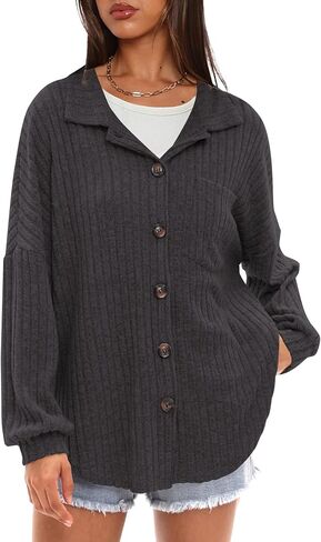 Darong Women's Loose Fit Batwing Sleeve Ribbed Knit Button Down Shirt Shacket Boyfriend Shirt Jackets Tops in Saudi Arabia