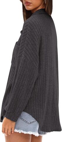 قميص Darong النسائي فضفاض بأكمام تشبه جناح الخفاش وأزرار سفلية وأزرار سفلية وقميص صديقها وسترات علوية in Kuwait