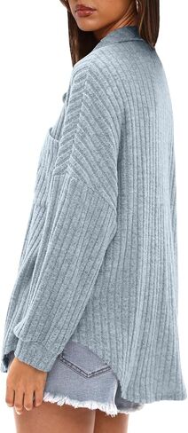 Darong Women's Loose Fit Batwing Sleeve Ribbed Knit Button Down Shirt Shacket Boyfriend Shirt Jackets Tops in Saudi Arabia
