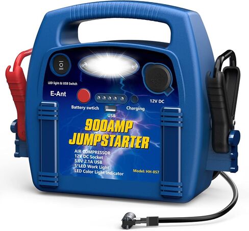 E-Ant Jump Starter with Air Compressor, 900A Peak Jump Starter, 260 PSI Tire Inflator, 12V Battery Jumper Starter Portable, Jumper Cables for Up to 6.0L Gas/4.0L Diesel Engines with DC/USB Ports-Blue in Saudi Arabia