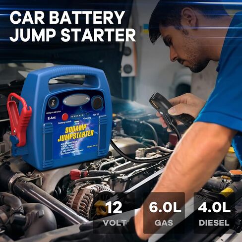 E-Ant Jump Starter with Air Compressor, 900A Peak Jump Starter, 260 PSI Tire Inflator, 12V Battery Jumper Starter Portable, Jumper Cables for Up to 6.0L Gas/4.0L Diesel Engines with DC/USB Ports-Blue in Saudi Arabia