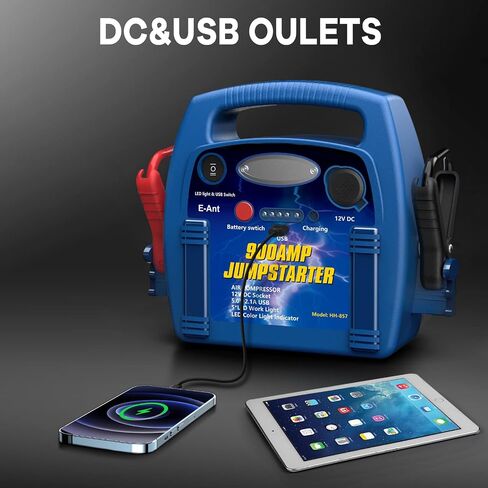 E-Ant Jump Starter with Air Compressor, 900A Peak Jump Starter, 260 PSI Tire Inflator, 12V Battery Jumper Starter Portable, Jumper Cables for Up to 6.0L Gas/4.0L Diesel Engines with DC/USB Ports-Blue in Saudi Arabia