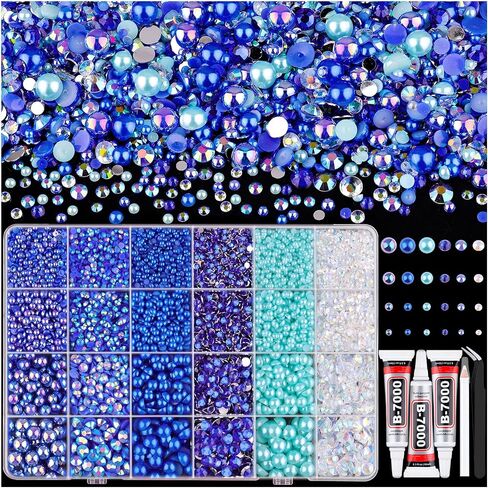 9000PCS Flatback Pearls and Rhinestones for Crafting, Pink White 3-10mm Resin Rhinestones and Half Pearls for Bedazzling, Nail Art and Dec with 3pcs B7000 Jewelry Glue, Tweezer and Pickup Pencil in Saudi Arabia