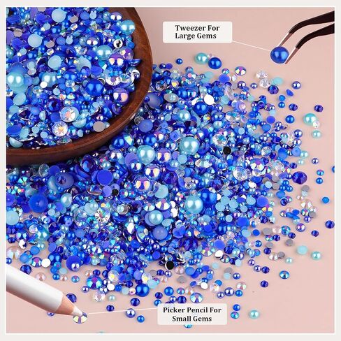 9000PCS Flatback Pearls and Rhinestones for Crafting, Pink White 3-10mm Resin Rhinestones and Half Pearls for Bedazzling, Nail Art and Dec with 3pcs B7000 Jewelry Glue, Tweezer and Pickup Pencil in Saudi Arabia