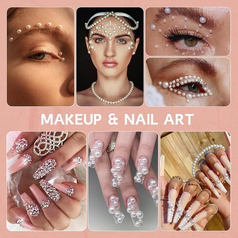 9000PCS Flatback Pearls and Rhinestones for Crafting, Pink White 3-10mm Resin Rhinestones and Half Pearls for Bedazzling, Nail Art and Dec with 3pcs B7000 Jewelry Glue, Tweezer and Pickup Pencil in Saudi Arabia