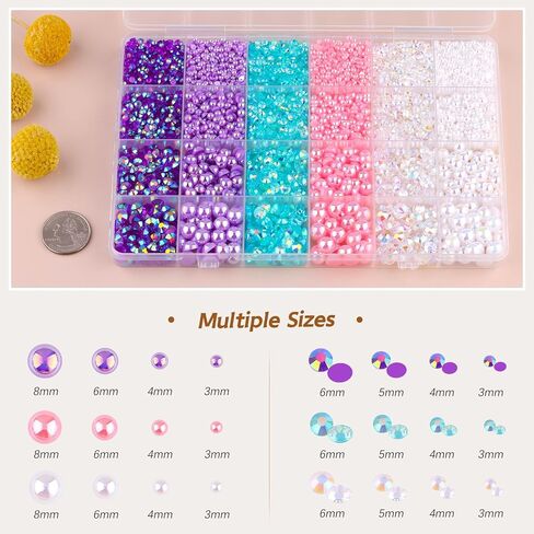 9000PCS Flatback Pearls and Rhinestones for Crafting, Pink White 3-10mm Resin Rhinestones and Half Pearls for Bedazzling, Nail Art and Dec with 3pcs B7000 Jewelry Glue, Tweezer and Pickup Pencil in Saudi Arabia