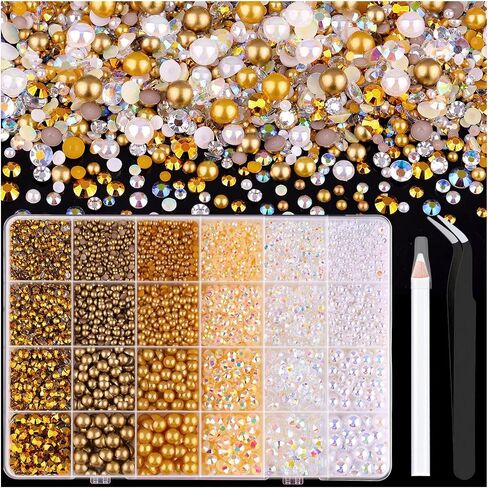 9000PCS Flatback Pearls and Rhinestones for Crafting, Pink White 3-10mm Resin Rhinestones and Half Pearls for Bedazzling, Nail Art and Dec with 3pcs B7000 Jewelry Glue, Tweezer and Pickup Pencil in Saudi Arabia