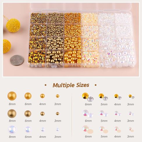 9000PCS Flatback Pearls and Rhinestones for Crafting, Pink White 3-10mm Resin Rhinestones and Half Pearls for Bedazzling, Nail Art and Dec with 3pcs B7000 Jewelry Glue, Tweezer and Pickup Pencil in Saudi Arabia