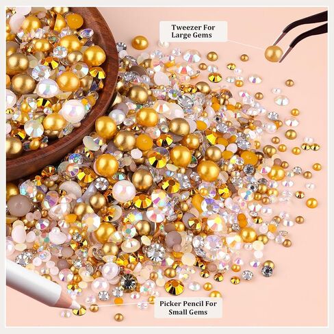 9000PCS Flatback Pearls and Rhinestones for Crafting, Pink White 3-10mm Resin Rhinestones and Half Pearls for Bedazzling, Nail Art and Dec with 3pcs B7000 Jewelry Glue, Tweezer and Pickup Pencil in Saudi Arabia
