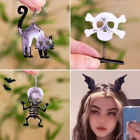 Szcel 2 قطعة حلق الهالوين قالب سيليكون مع فتحة 16 تجويف تابوت شبح جمجمة اليقطين الخفافيش العنكبوت شبكة هريرة قبعة مهرجان ديكور الحفلات سلسلة المفاتيح قلادة راتنجات الايبوكسي قالب DIY أداة صنع المجوهرات in Kuwait