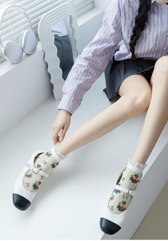 جوارب نسائية لطيفة مكشكشة للكاحل، جوارب قصيرة بتصميم منقوش ومضحك، جوارب رياضية قطنية منخفضة القطع in Saudi Arabia
