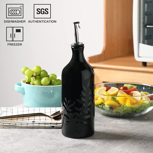 Sweejar Ceramic Olive Oil Dispenser Bottle, 20 Oz Relief Opaque Oil Cruet Protects Oil To Reduce Oxidation, Suitable for Storage Oil, Vinegar, Soy Sauce, Coffee Syrup, Liquids, Pack of 1 (Black) in Kuwait