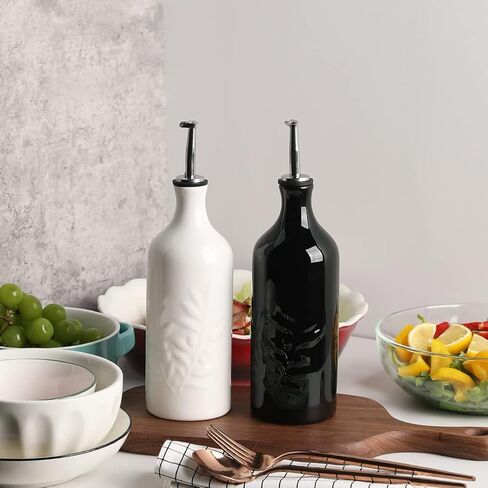 Sweejar Ceramic Olive Oil Dispenser Bottle, 20 Oz Relief Opaque Oil Cruet Protects Oil To Reduce Oxidation, Suitable for Storage Oil, Vinegar, Soy Sauce, Coffee Syrup, Liquids, Pack of 1 (Black) in Kuwait