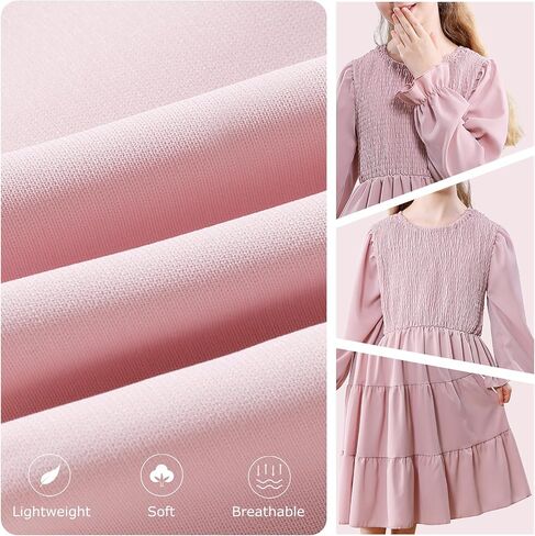 Neutocd Girls Dresses Long Sleeve Crewneck Tiered A Line Midi Dress Smocked Ruffle Flowy Fall Winter Dresses for Girls in Saudi Arabia