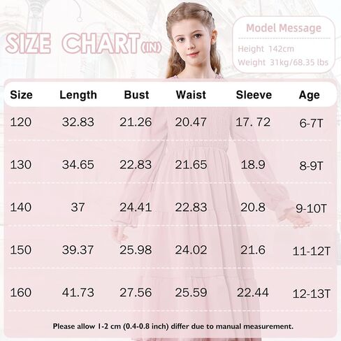 Neutocd Girls Dresses Long Sleeve Crewneck Tiered A Line Midi Dress Smocked Ruffle Flowy Fall Winter Dresses for Girls in Saudi Arabia