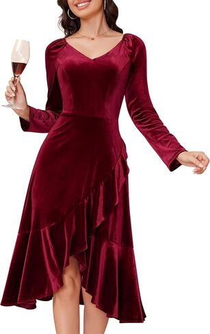 Wedtrend Women's Velvet Dress Long Sleeve Wedding Guest Dress Bodycon Slit Cocktail Party Dress in Kuwait