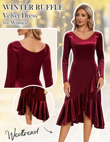 Wedtrend Women's Velvet Dress Long Sleeve Wedding Guest Dress Bodycon Slit Cocktail Party Dress in Kuwait